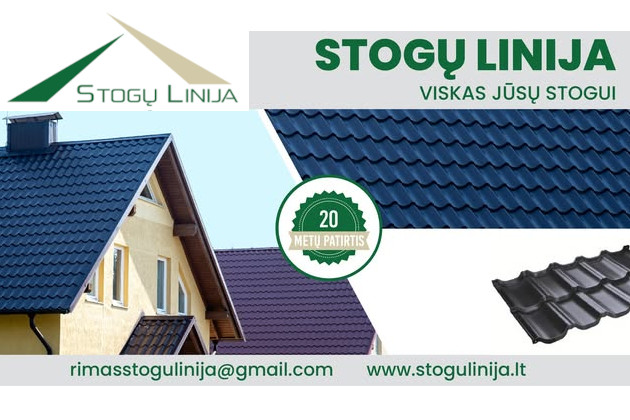STOGŲ LINIJA, IDV - Stogo danga, skardos lankstiniai, tvoros; prekyba stogo dangomis ir kitomis statybos medžiagomis; profesionalios stogo dengimo, renovacijos, skardos lankstymo ir kitos statybos paslaugos