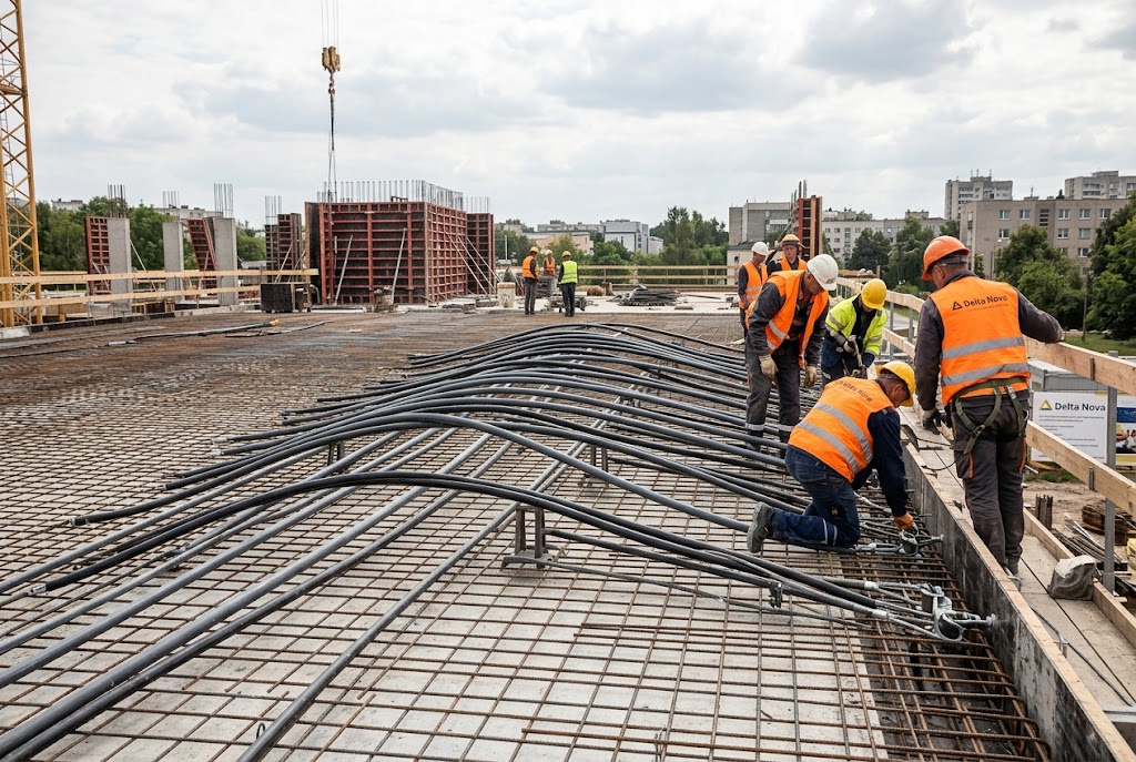Įtemptas armavimas ir kitos pažangios statybos technologijos pramonės objektams
