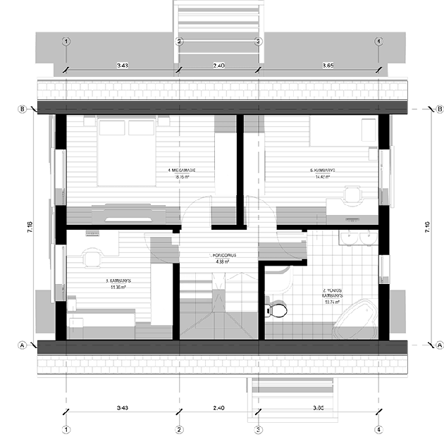 Karkasinio – skydinio namo projektas KRIAUTĖ 01