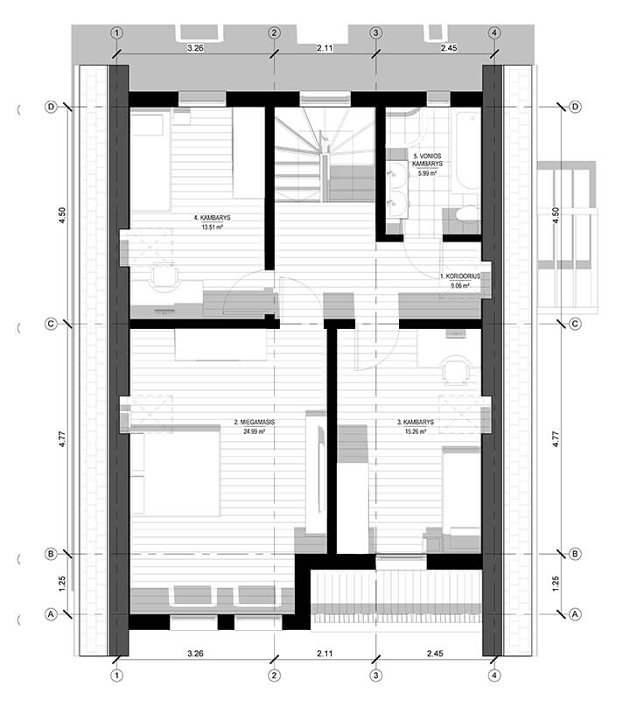 Karkasinio – skydinio namo projektas KRIAUTĖ 01