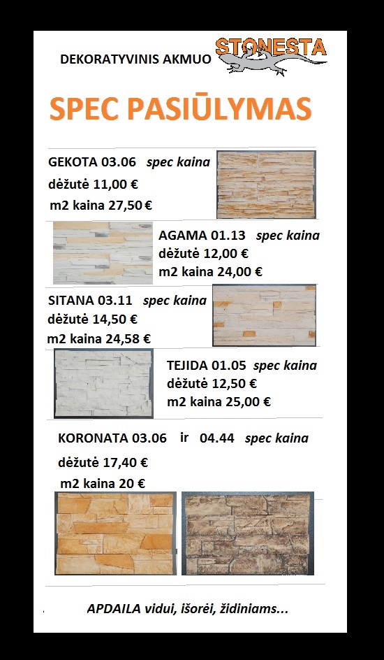 Spec. pasiūlymas dekoratyviniam akmeniui