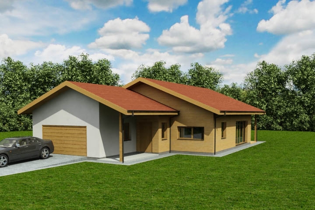 Karkasinio – skydinio namo projektas KRIAUTĖ 04