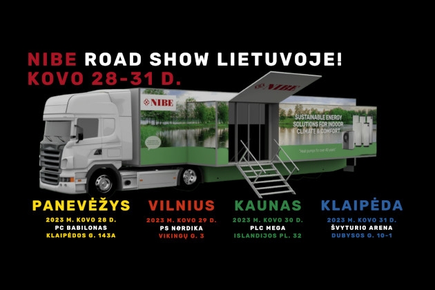 NIBE šilumos siurblių ekspomobilis vėl Lietuvoje! Aplankykte NIBE Road SHow parodą ant ratų Vilniuje, Kaune ir Klaipėdoje