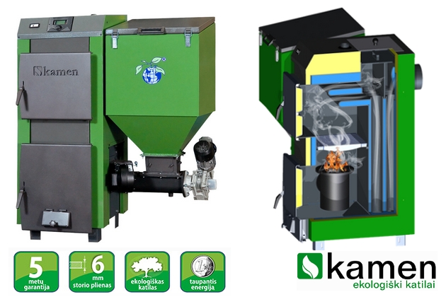 Granulinis katilas Kamen DUAL Komfort - didelio efektyvumo, virš 90% našumo granulinis katilas su modernia konstrukcija