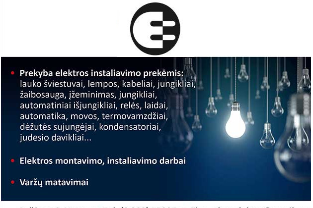 ELUTA, UAB - elektros instaliacinės medžiagos, apšvietimo technika, elektros montavimo ir instaliavimo darbai